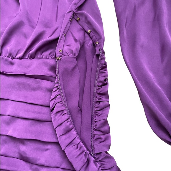 NWT Ramy Brook Camilla Silky Elegant Formal Mini Dress Long Sleeve Purple size 6 - Picture 4 of 12